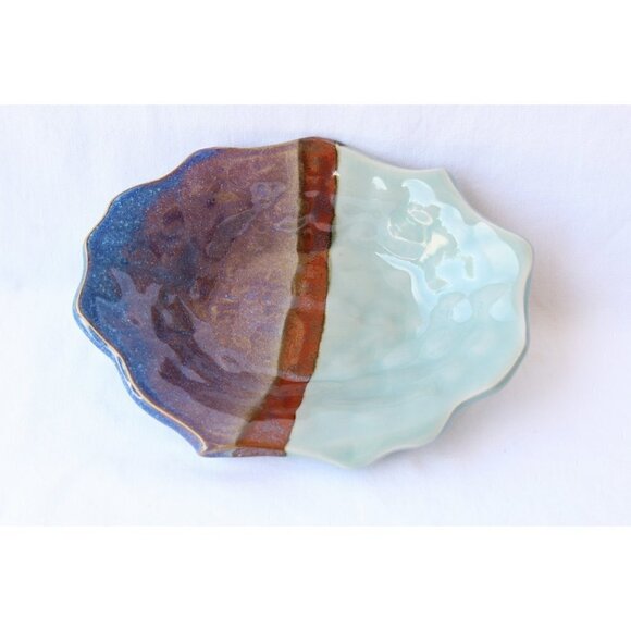 Handmade Ceramic Celadon Bowl Contemporary Organic Shape Pottery Plate Purple - Picture 7 of 9